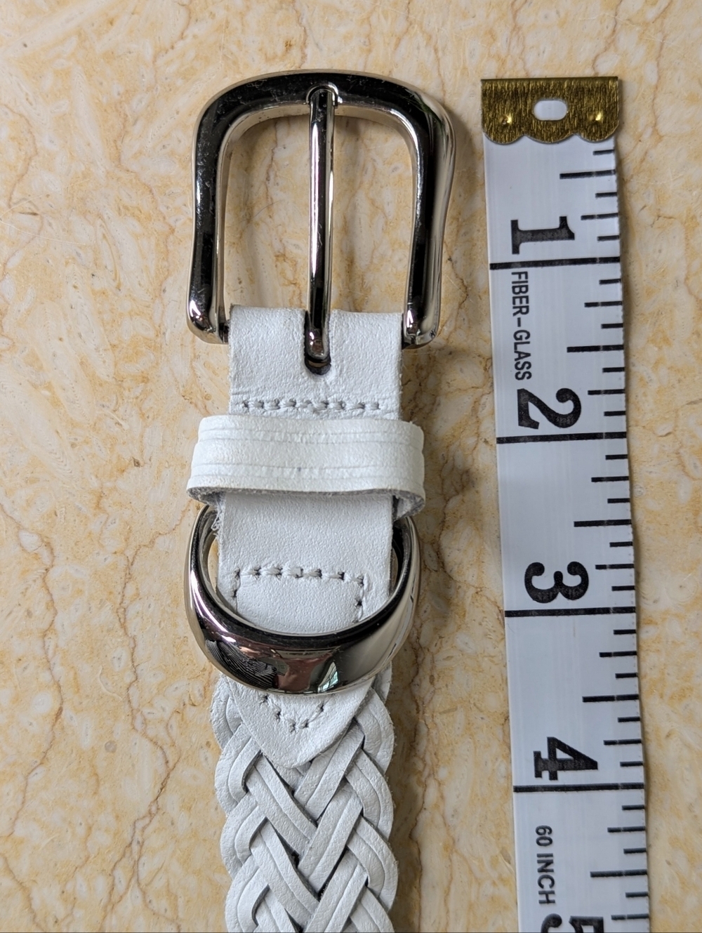 Vintage Genuine Leather White Woven Belt Silver Tone Buckle Size M/L - Picture 11 of 13